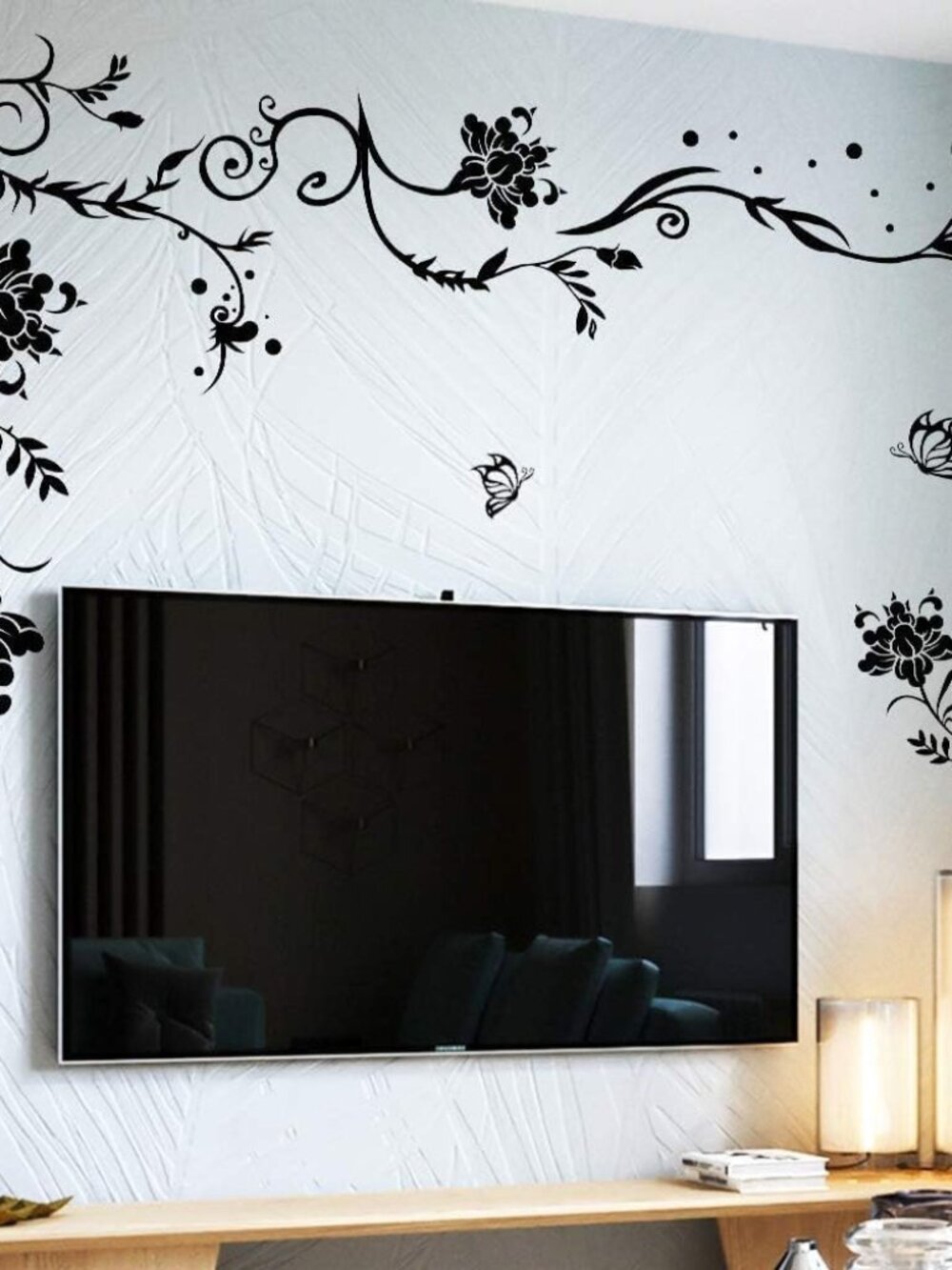 Flowers & Butterflies Wall Decals - DIY Black & Floral Wall Stickers for Bedroom